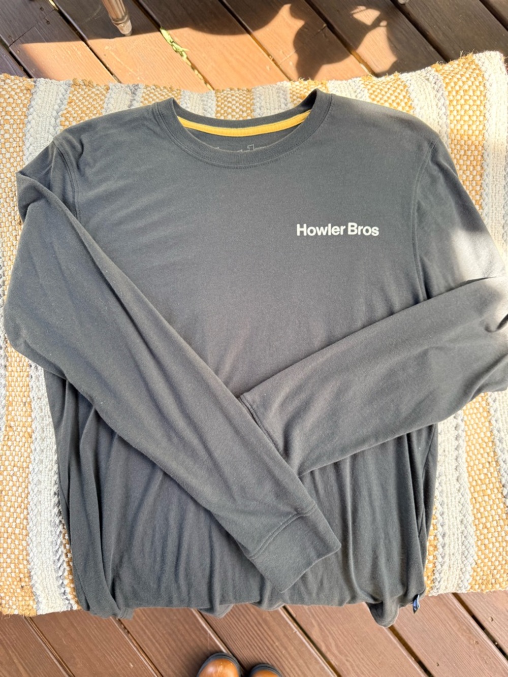 Howler Brothers Long Sleeve Crewneck Shirt - Black with Yellow Trim
